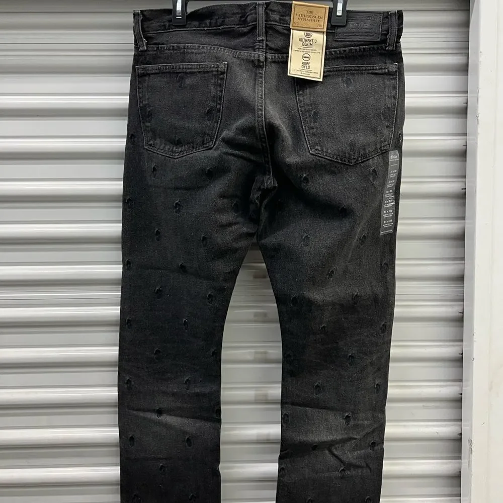 Polo by Ralph Lauren Black Straight Jeans with Distressed Design NEW. - Picture 5 of 7